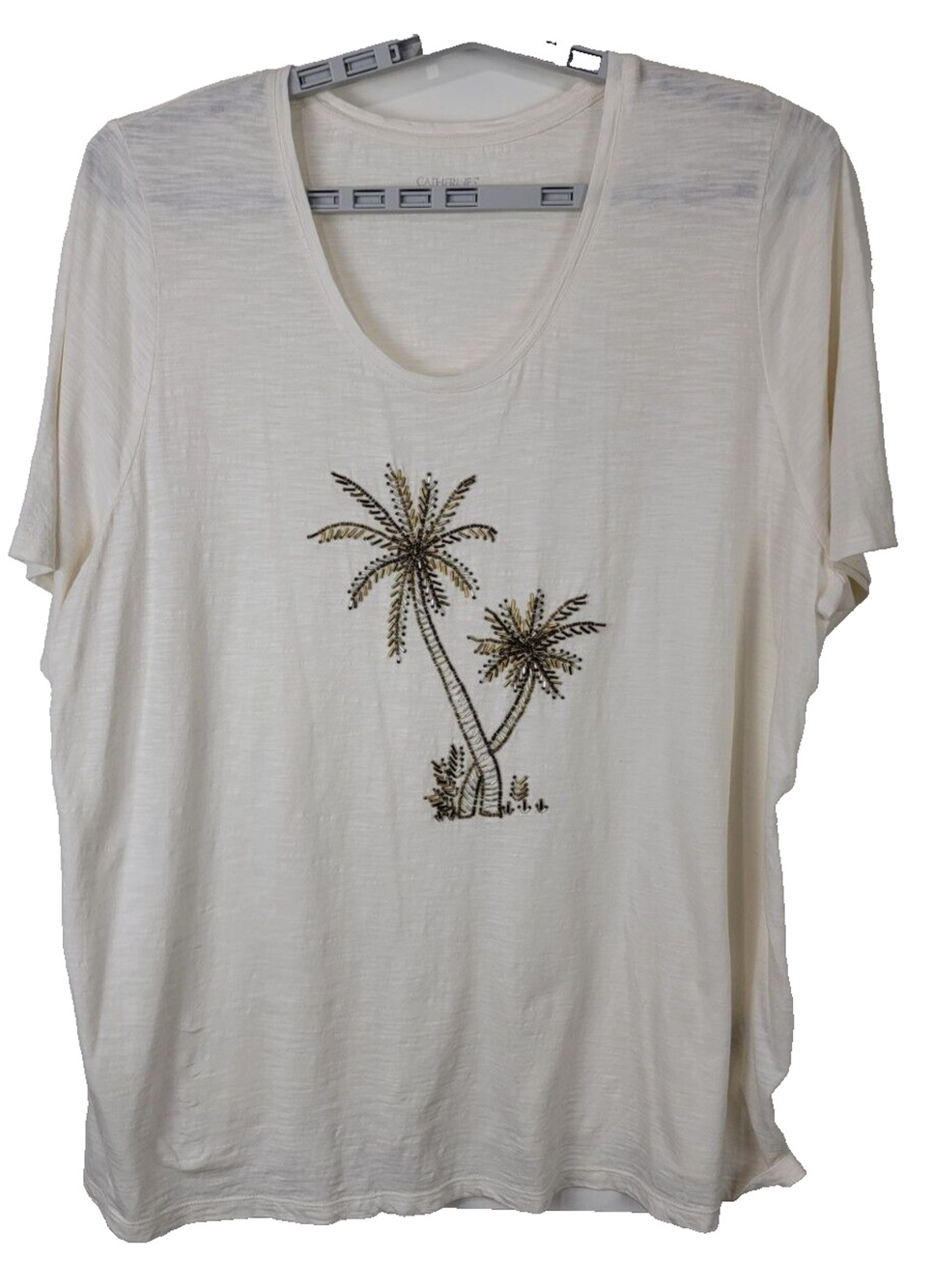 Catherines Women's Embellished Palm Trees Cotton T-Shirt 1X 18/20W